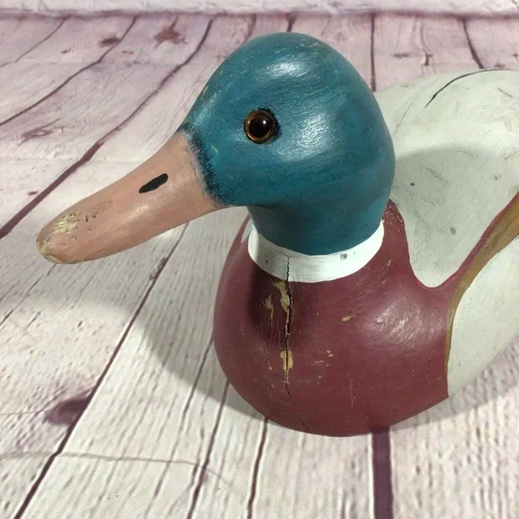 Vintage Hand Painted Wood Mallard Duck Decoy Pair with Glass Eyes - Picture 11 of 12